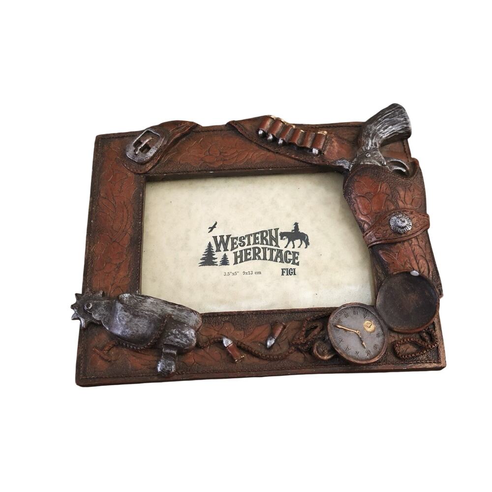 Vintage Western Heritage Figi Brown Rectangle 3D Picture Photo Frame 3.5"x5"